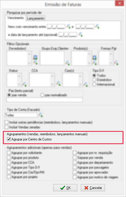 Opção de agrupamentos de vendas, reembolsos e lançamentos manuais para o documento