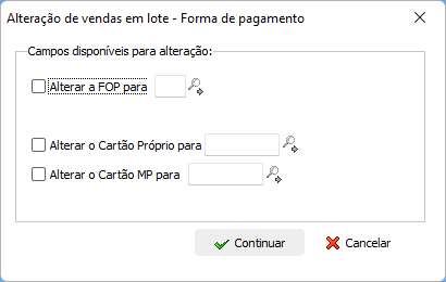 Alteração de forma de pagamento em lote