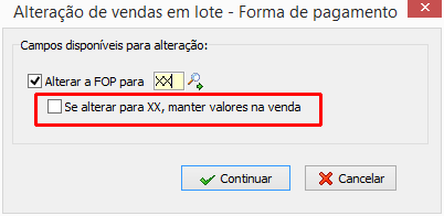 Alteração de forma de pagamento em lote