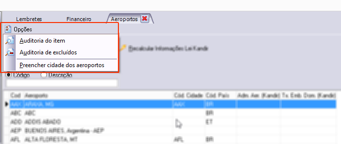 Auditoria ddo cadastro de aeroportos