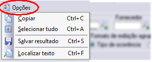 Recursos disponíveis no menu [ Opções ] do módulo de conferência.