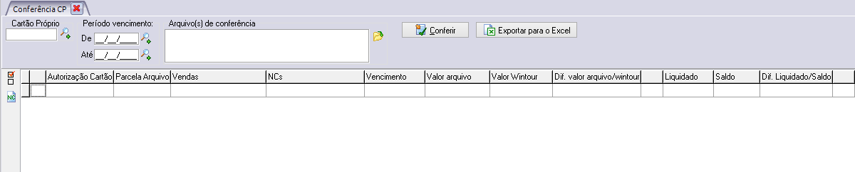 Tela de conferência Cartão Próprio (CP)