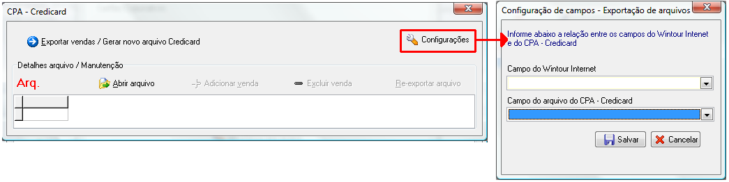 Módulo de configuração de campos adicionais a serem exportados nos arquivos gerados para o CPA