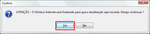 Alerta de confirmação para fechar o sistema e prosseguir com a atualização