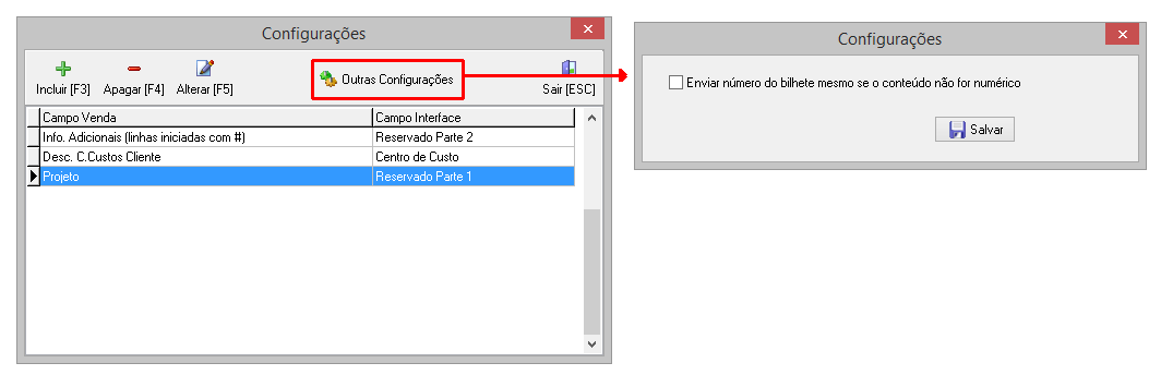 Configuração para enviar o número do bilhete mesmo se o conteúdo não for númérico.