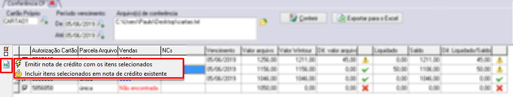 Emitir Nota de crédito ou incluir itens em Nota de crédito já emitida