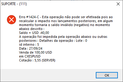 Lançamento de compra e venda de moeda