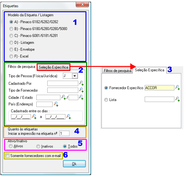 Módulo de impressão de etiquetas de fornecedores