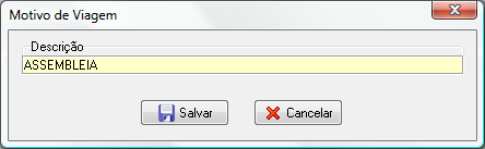 Descrição de um Motivo de viagem cadastrado no Wintour