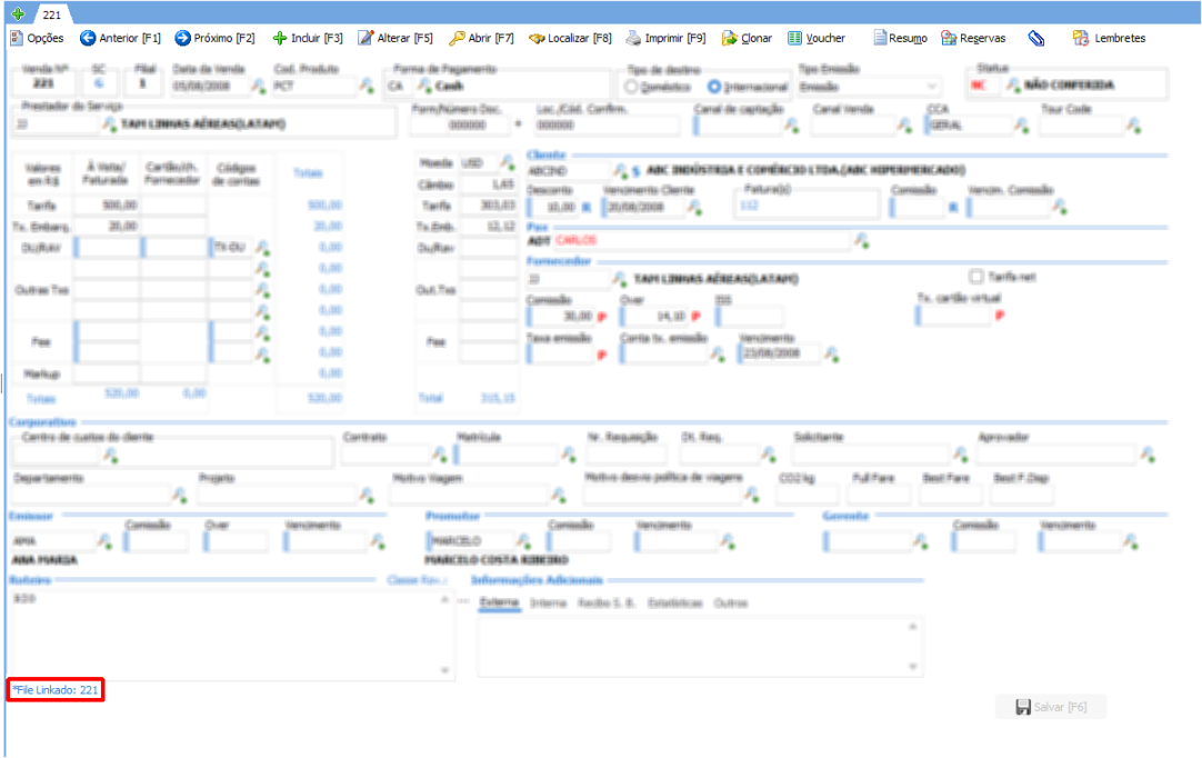 Imagem destacando o local na venda onde é informado o número dos Files linkados.
