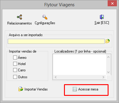 Acesso a mesa de importação automática Flytour Viagens