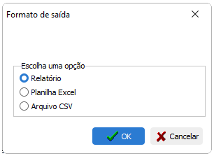 Seleção do formato de saída do relatório