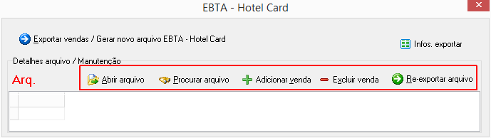 Manutenção de arquivos HotelCard