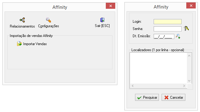 Módulo de importação de vendas da Affinity