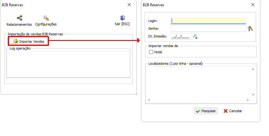 Módulo de importação de vendas da B2B Reservas