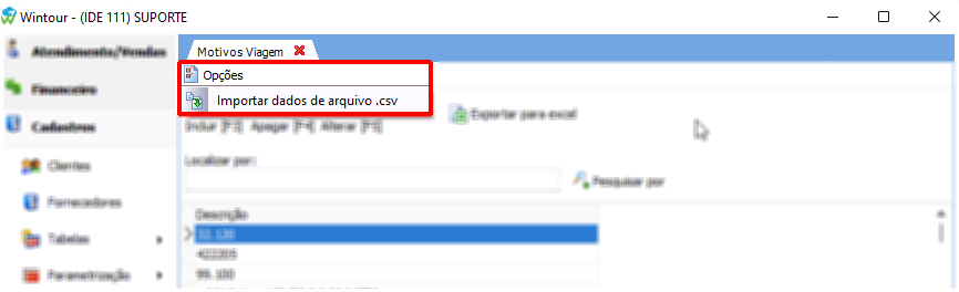 Importar dados de mtivo viagem