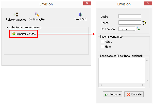 Módulo de importação de vendas da Envision