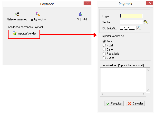 Módulo de importação de vendas da PayTrack