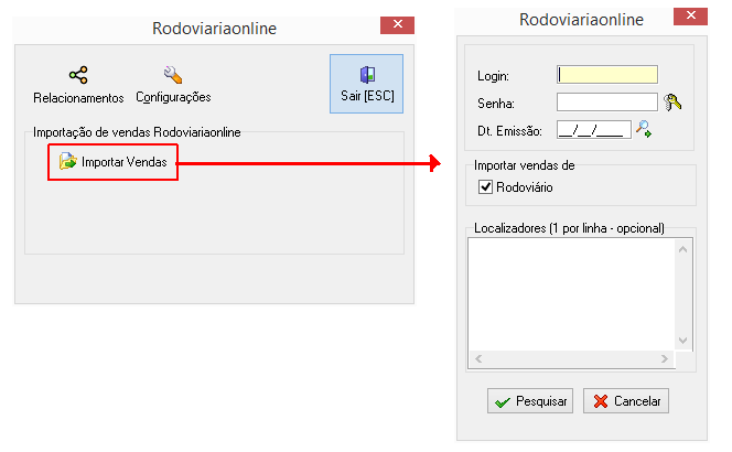 Módulo de importação de vendas da Rodoviária Online