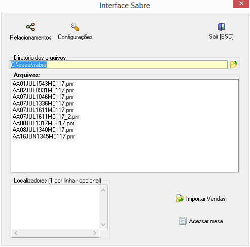 Módulo importação de vendas com o Sabre