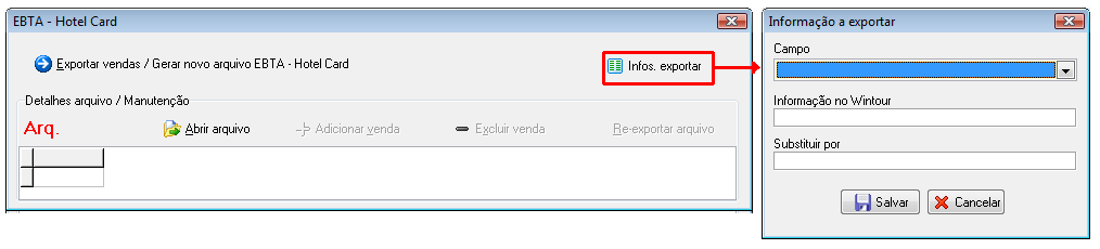 Módulo de configuração de informações para exportar no Hotelcard