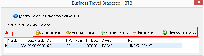 Manutenção de arquivos BTB