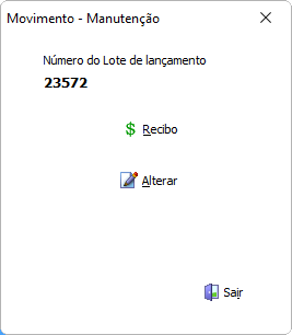 Manutenção do lote/recibo