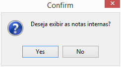 Tela para confirmar se as informações internas do MCO devem ser exibidas no relatório