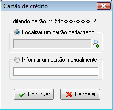 Opções para incluir o número do cartão CTAH