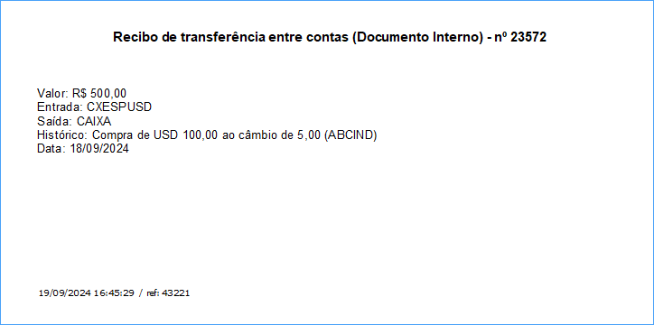 Exemplo do recibo das transações de compra e venda de moedas