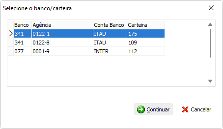 Seleção de bancos/carteira