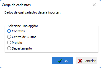 Tela de seleção de cadastros relacionados a clientes para serem importados