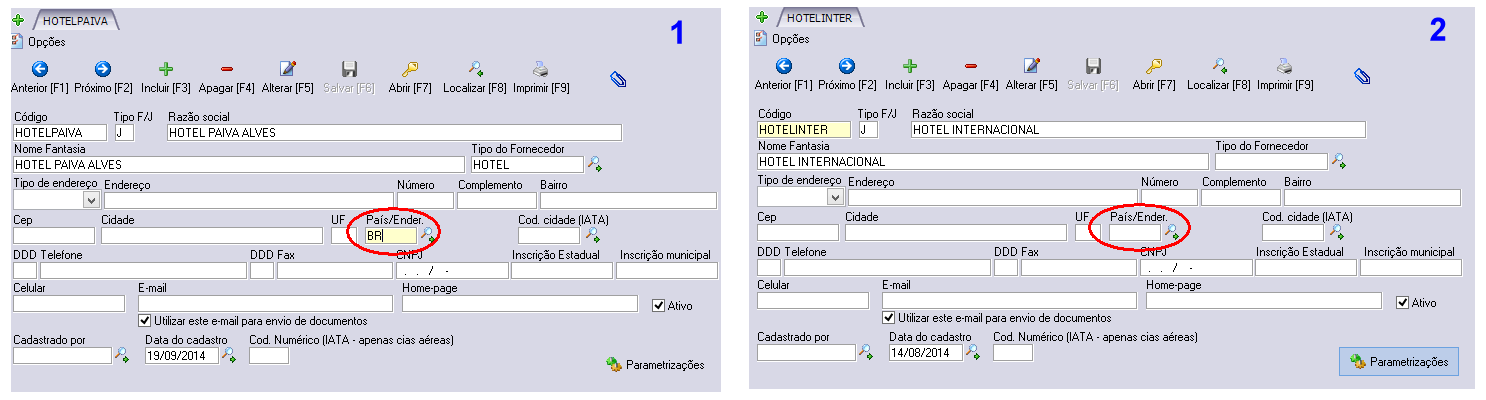 Identificação do país do cadastro dos prestadores de serviço para integração correta do tipo da emssão.