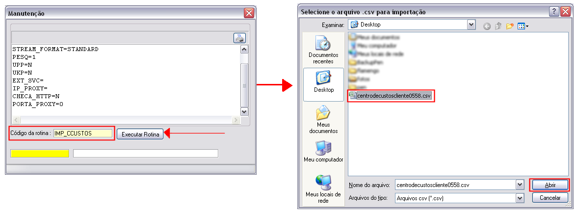Importando centro de custos do cliente
